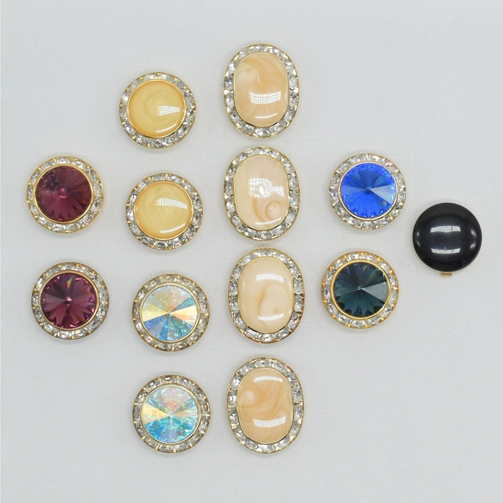 Vintage Gold Tone Rhinestone Gem Button Covers Set 13 Pc Lot Jewelry Sewing
